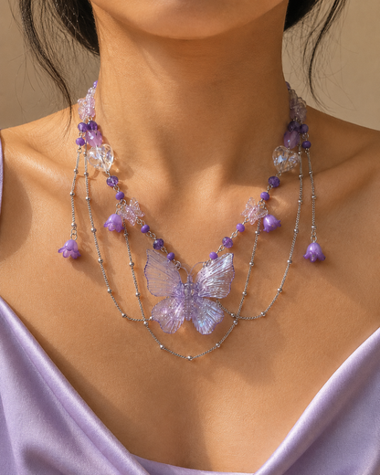 Collar Mariposa Violeta Floral
